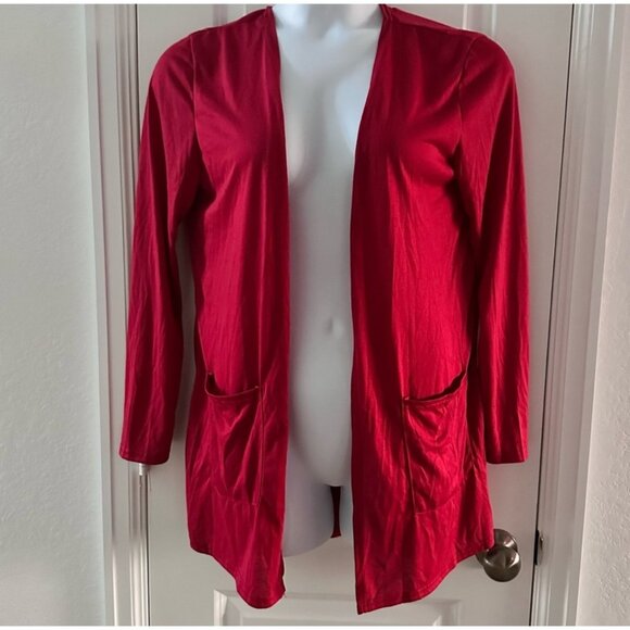 Red Open Front Cardigan With Pockets For Women XL Cotton/Polyester Blend - Picture 1 of 5